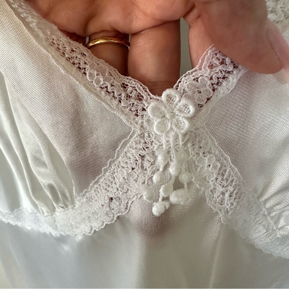 Vintage Sears Nylon Lace Slip Dress in White Made in USA Paper Tag, L - Picture 3 of 9